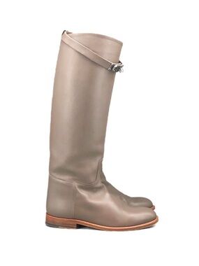 Hermès Jumping Boot Knee High Leather Kelly Lock Taupe Étoupe EU 36